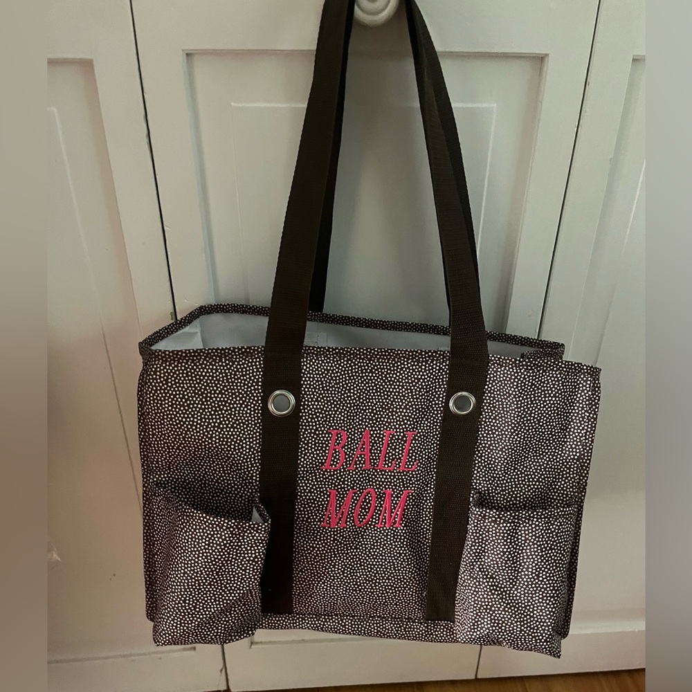 Thirty One Brown Pin Dot Organizing Utility Tote. Excellent condition